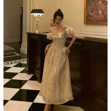 A Line Off The Shoulder Short Sleeves Floral Prom Dresses Birthday Outfits Evening Gown SD952